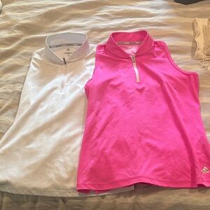 Adidas Pink and White golf Polo Tops (M)